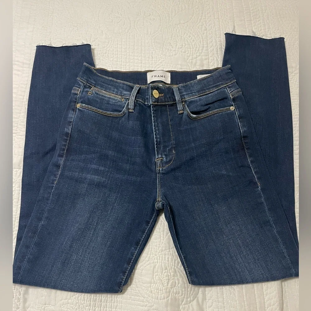 EUC Frame Denim Le High Skinny Dublin Chew dark wash jeans size 27